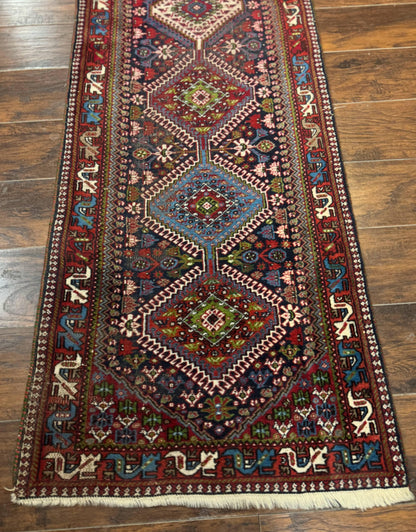 Persian Tribal Runner Rug Hand Knotted Wool Navy Blue Hallway Carpet Antique Shiraz Design