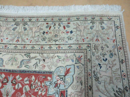 Vintage Indian Wool Rug Hunting Birds And Deer Oriental Floral Design 6 By 9