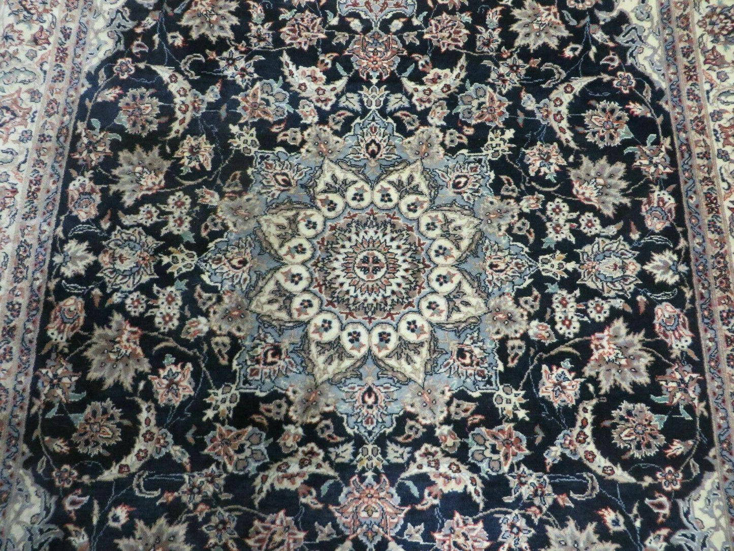 Hand Knotted Wool Silk Rug Vintage India Accent 4x7 Black