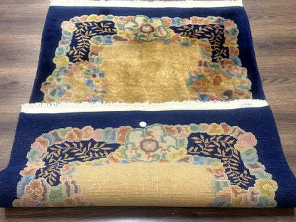 Chinese Wool Rug 3x5 Handmade Vintage Carpet Peking Style Handcrafted