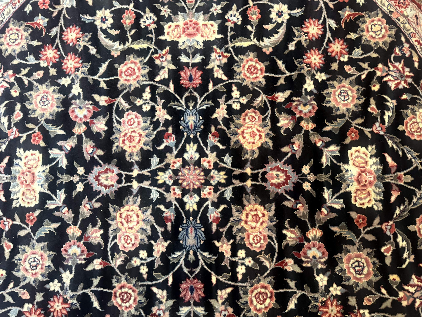 Round Sino Persian Rug 6x6 Floral Navy Blue Red Wool Silk Highlights