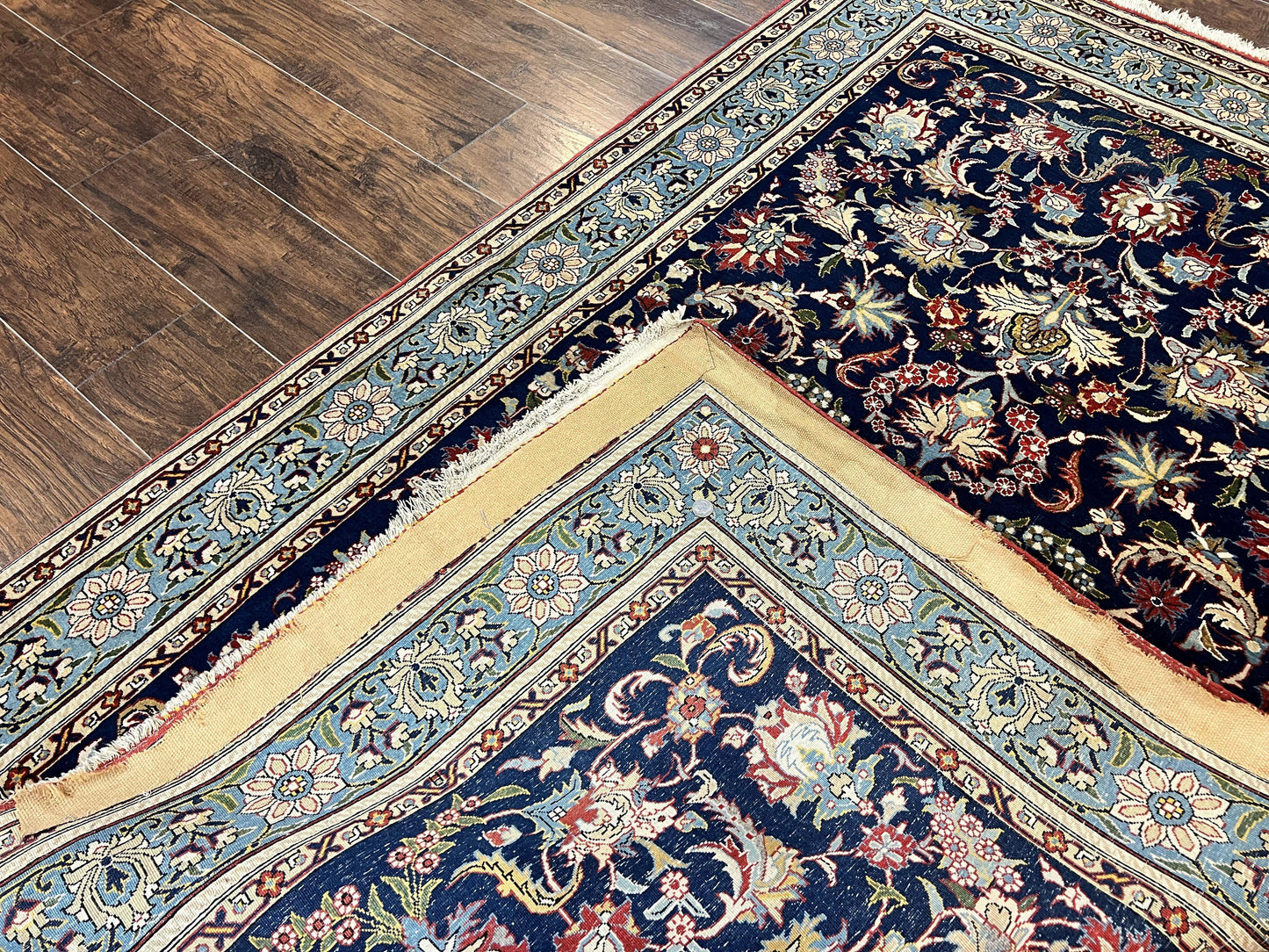 Blue Persian Rug Qum Hand Knotted Wool 5x7