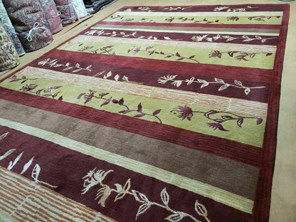 Tibetan Wool Rug Hand Knotted 8x11 Floral Design Modern Contemporary Decor