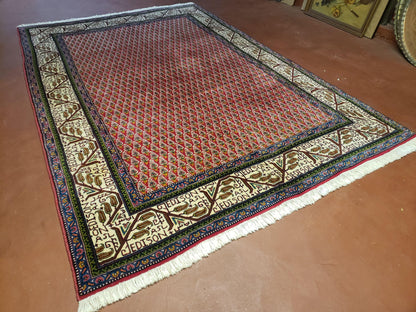 Turkish Tribal Rug Hand Knotted 6x9 Boteh Paisley Pattern Red Beige Wool Carpet