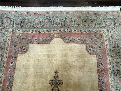 Persian Kerman Rug 6x9 Pastel Colors Semi Open Field Medallion Wool Hand Knotted