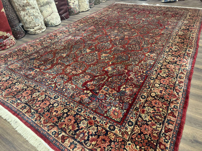 Persian Sarouk Rug 10x17 Large Handmade Wool Red Floral Allover Antique