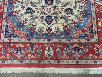 Oriental Floral Medallion Wool Rug Vintage Handmade 3x5 Beige Red Blue Veg Dyes
