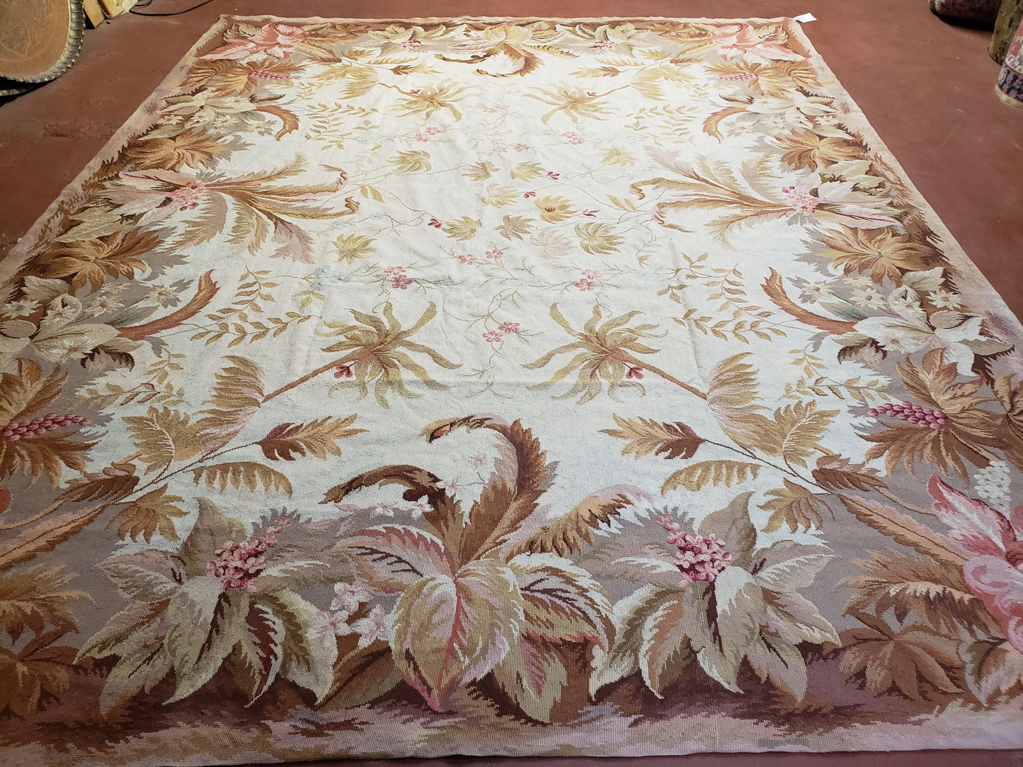Needlepoint Rug Floral Beige Handmade Premium Wool New Area Rug 8x10