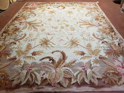 Needlepoint Rug Floral Beige Handmade Premium Wool New Area Rug 8x10