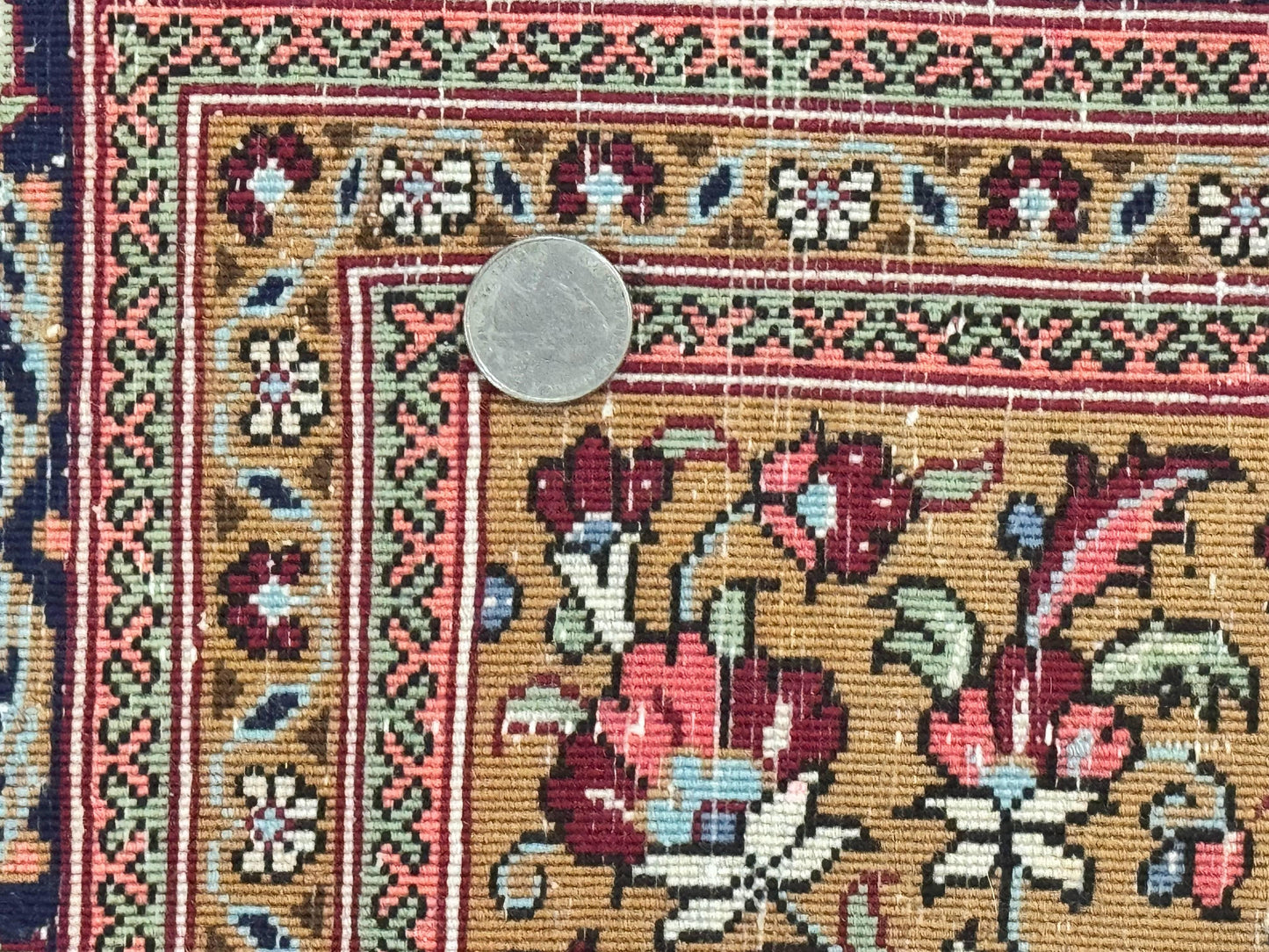 Persian Qum Rug Hand Knotted 3.6 By 5 Rare Semi Antique Kork Wool