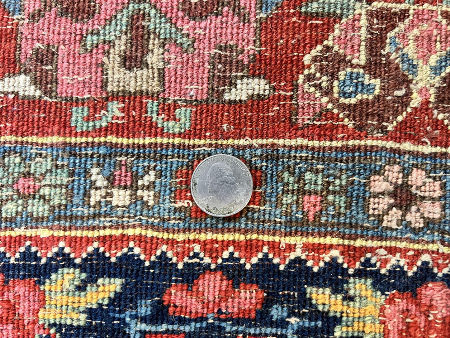 Persian Bidjar Rug 4x5 Hand Knotted Wool Carpet Red And Blue Antique