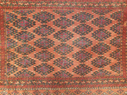 Antique Turkoman Rug Hand Knotted Wool 3ft 4in By 5ft Red Tribal Carpet