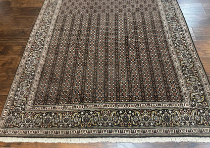 Persian Tabriz Rug 5x7 Black Allover Pattern Handknotted Wool