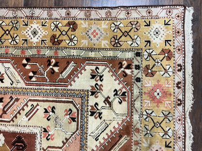 Turkish Hand Knotted Wool Rug 7x10 Vintage Kazak Geometric Pattern