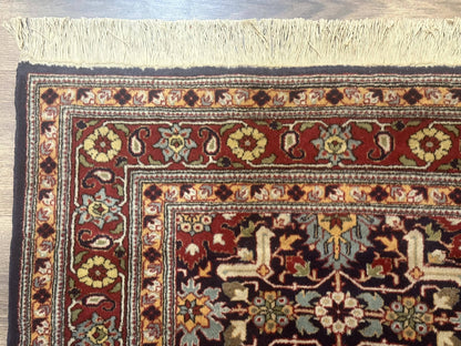 Turkish Hereke Rug 3x5 Hand Knotted Wool Vintage Navy Blue Red 210 KPSI