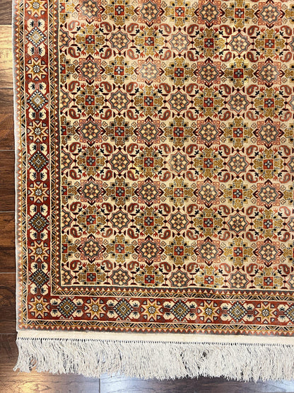 Turkish Kayseri Silk Rug 4x6 Hand Knotted Handmade Vintage Allover Pattern Cream