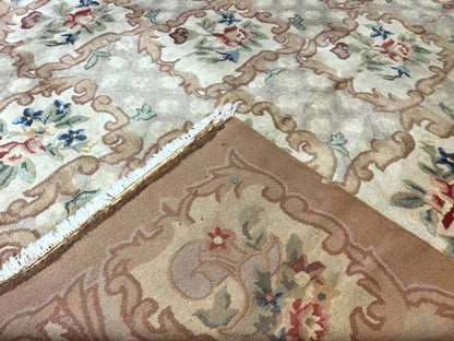 Indo Chinese Aubusson Wool Rug 11x16, Palace Sized Carpet, Oversized Handmade Vintage Rug, European Design
