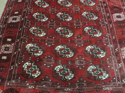 Handmade Afghan Turkoman Bokhara Wool Rug 4 Ft 5 In By 5 Ft 7 In Vintage Estate Find