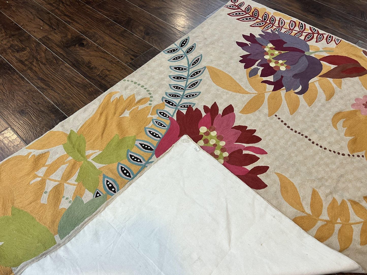 Indian Hand Stitched Rug 4x6, Floral, Silk, Large Floral Design