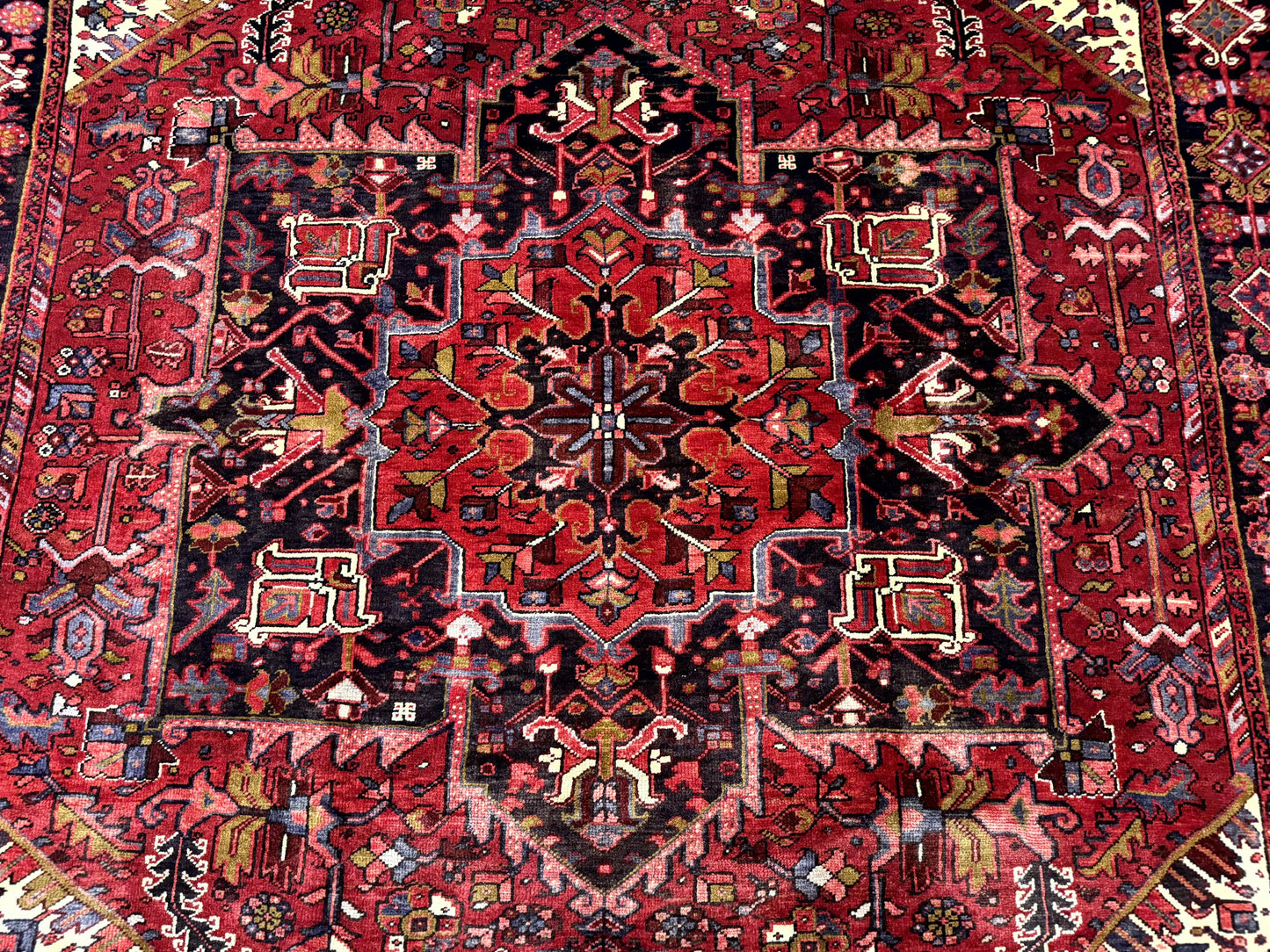 Persian Heriz Rug 8x11, Geometric Design, Red & Cream