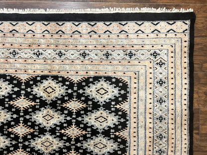 Pakistani Bokhara Rug 6x9, Hand Knotted Vintage Wool Carpet with Silk Highlights, Very Fine 320 KPSI, Medium Size