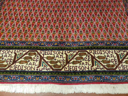 Turkish Tribal Rug Hand Knotted 6x9 Boteh Paisley Pattern Red Beige Wool Carpet