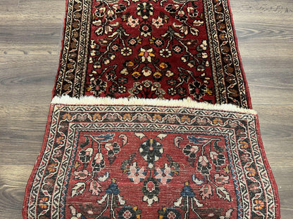 Persian Sarouk Rug 2x4 Hand Knotted Wool Antique Floral Area Rug Red Black Cream