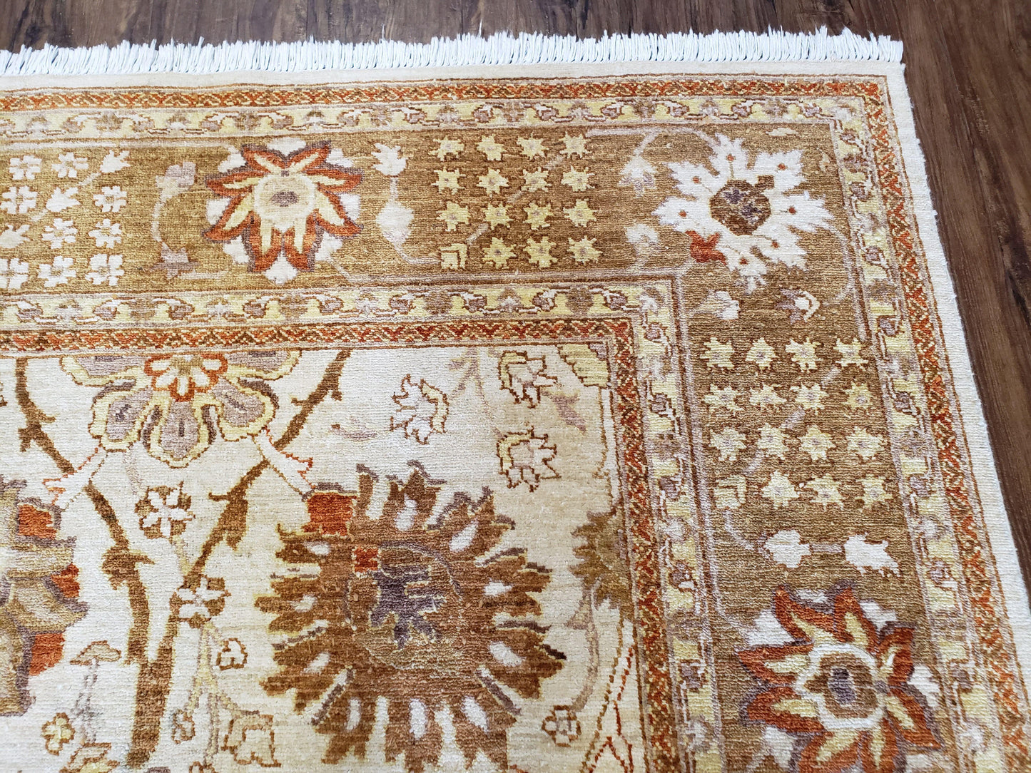 Oushak Rug 8x10 Vintage Hand Knotted Wool Beige Tan Pakistani Peshawar