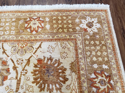 Oushak Rug 8x10 Vintage Hand Knotted Wool Beige Tan Pakistani Peshawar