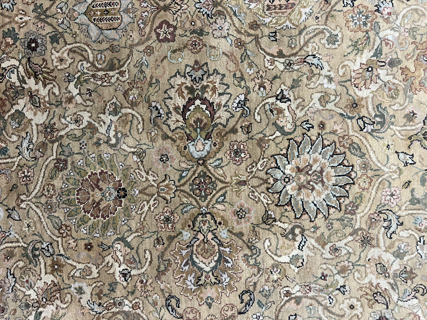 Indo Mahal Rug 8x10 Handmade Wool Indo Persian Carpet With Floral Olive Green Accents