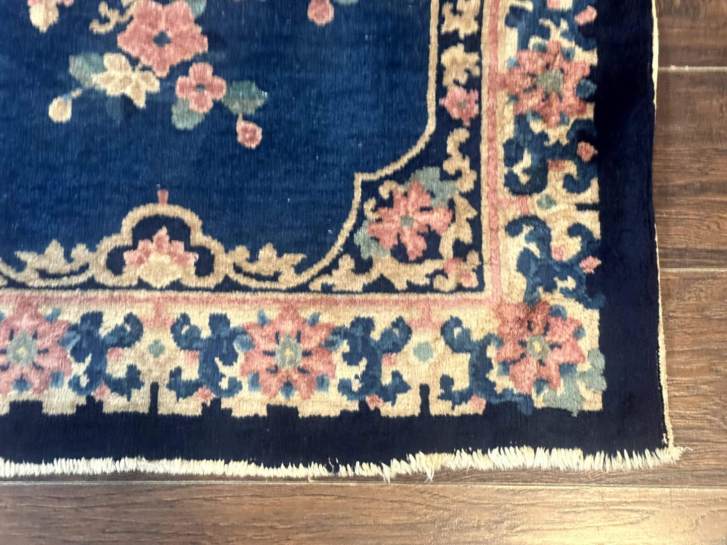 Blue And Beige Chinese Wool Rug 3x6 Peking Antique Hand Knotted Carpet