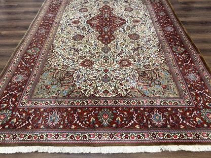 Persian Qum Rug 7x11 Beige Red Floral Medallion 260 KPSI Hand Knotted