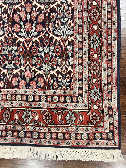 Pak Persian Rug 3x4, Wool Hand Knotted Vintage Traditional Carpet, Navy Blue & Red, Very Fine Small Handmade Floral Rug