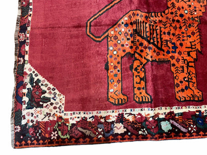 Handmade Wool Rug 5x6 Zagros Lion Leopard Tribal With Organic Dyes