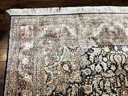 Silk Kashmiri Rug 8x10 Floral Medallion Handmade Indo Persian Vintage Silk Rug