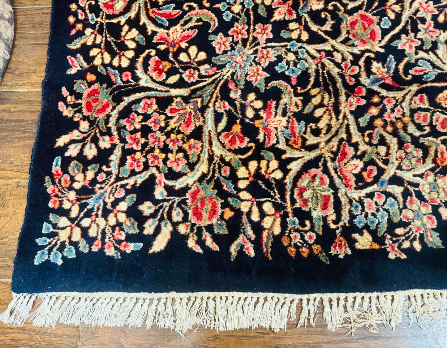 Antique Persian Kerman Rug 10x13 Navy Blue Floral Carpet Fine 270 KPSI