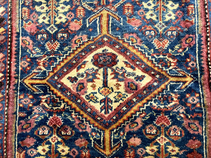 Antique Persian Rug 4x7, Blue and Red Malayer Carpet, Rare