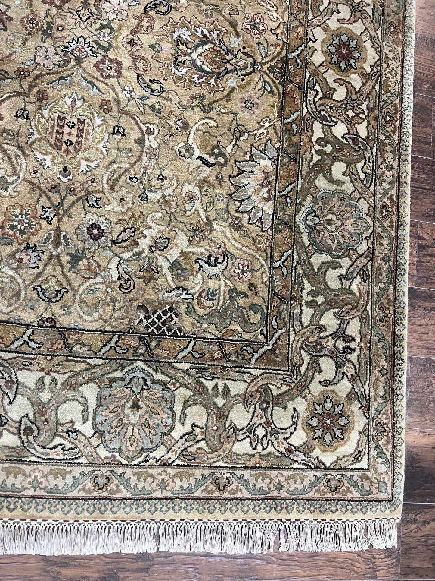 Indo Mahal Rug 8x10 Handmade Wool Indo Persian Carpet With Floral Olive Green Accents