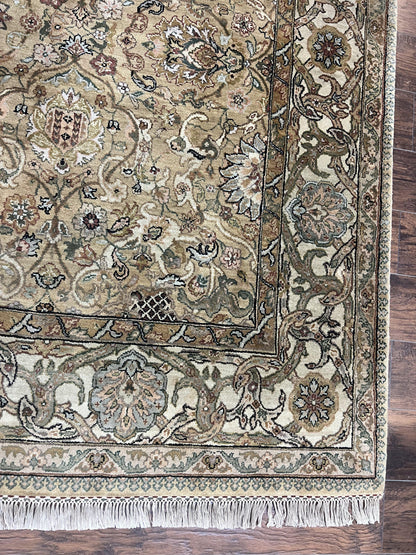 Indo Mahal Rug 8x10 Handmade Wool Indo Persian Carpet With Floral Olive Green Accents