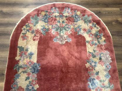 Peking Rug Oval 5x8 Pink Floral Vintage Handwoven Wool Carpet