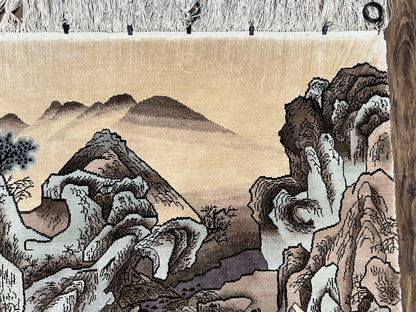 Silk Chinese Wall Hanging Rug 3x6 ft Tapestry, Pagoda Scene, Pictorial, High Quality Fine Hand Knotted Vintage, Asian Oriental Handmade Nice