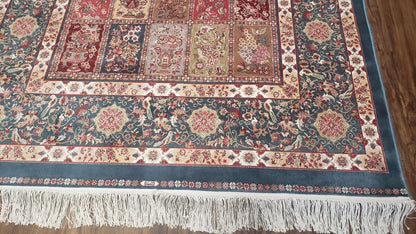 Silk Carpet 4x6 Blue, Panel Design, Four Seasons Pattern, Super Fine & Soft, Bamboo Silk, 4 x 6 Oriental Area Rug, High Quality, New Rug