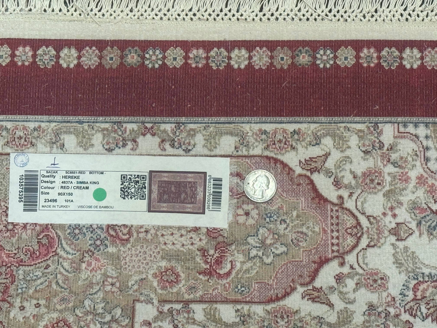 Turkish Silk Rug 3x5 Hunting Design Dark Red Ivory Bamboo Silk Area Rug