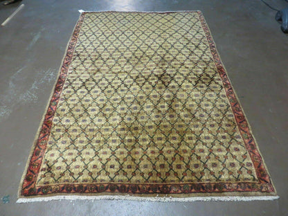 Antique Indian Handmade Wool Rug 4x6 Camel Hair Color 1900s Era