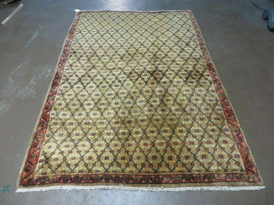 Antique Indian Handmade Wool Rug 4x6 Camel Hair Color 1900s Era