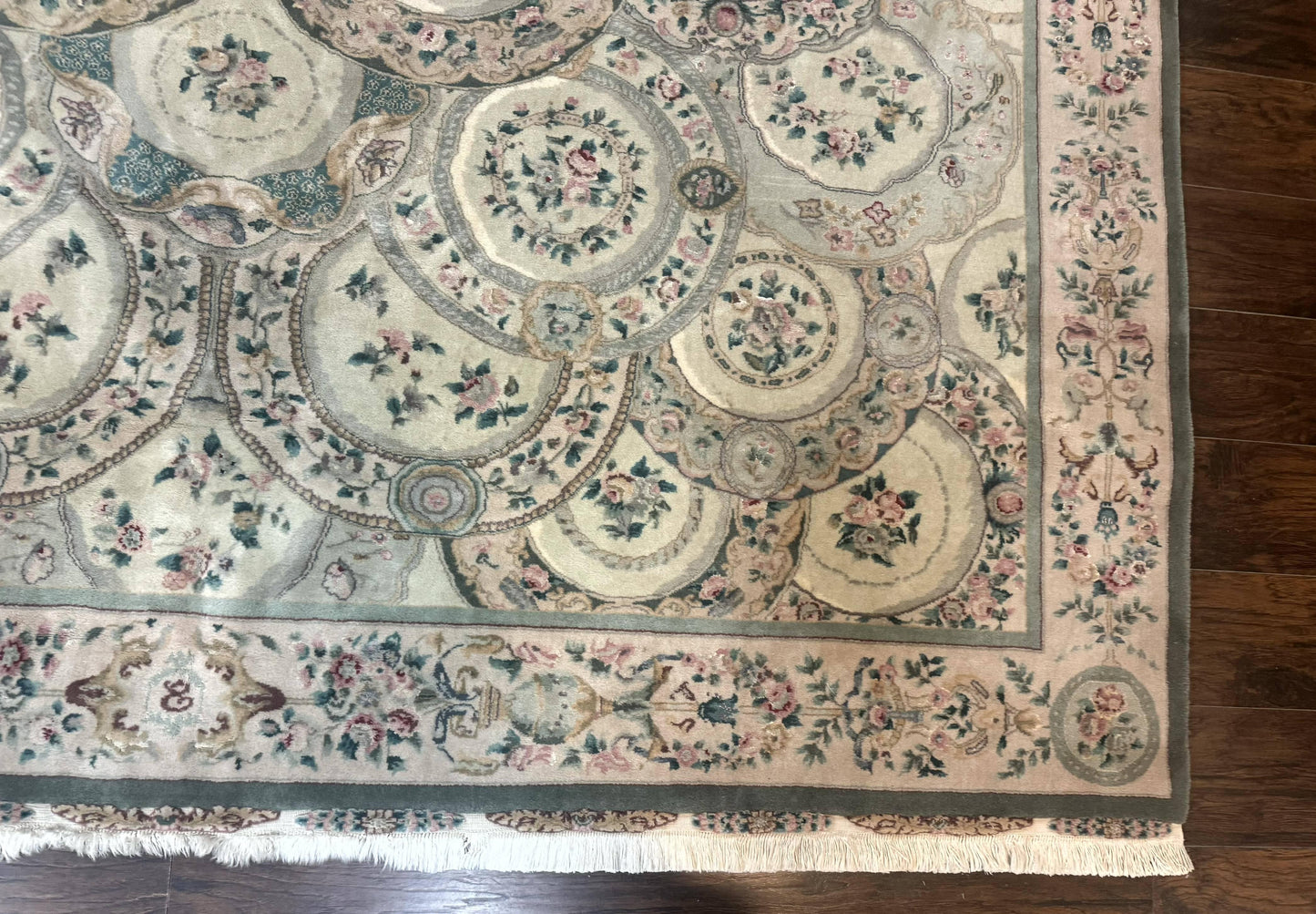 Pak Persian Rug Wool 9x12 Hand Knotted With Silk Highlights Floral Green European Design