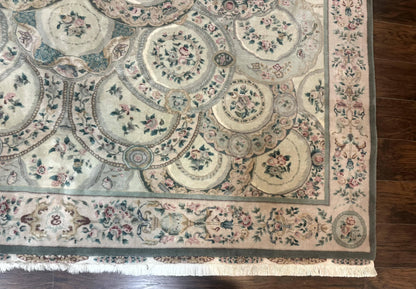 Pak Persian Rug Wool 9x12 Hand Knotted With Silk Highlights Floral Green European Design