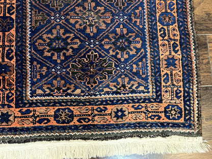 Small Antique Persian Rug 2.7 x 4.7, Handmade Wool Rug, Navy Blue, Balouch Rug, Tribal Rug