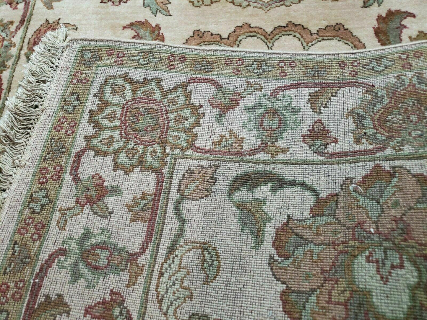 4x12 Vintage Oriental Runner Rug Hand Knotted Indian Agra Wool Tea Washed Beige