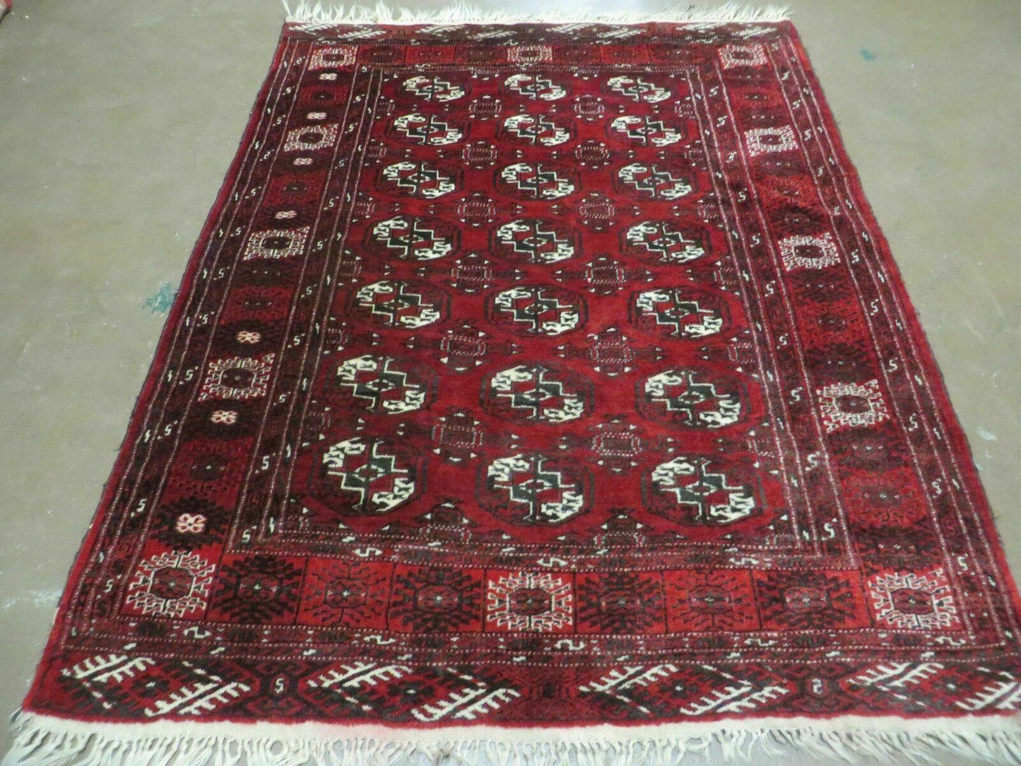 Handmade Afghan Turkoman Bokhara Wool Rug 4 Ft 5 In By 5 Ft 7 In Vintage Estate Find